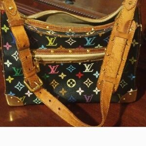 Louis Vuitton Black Multicolor Monogram Crossbody Bag with Tan Leather Trim